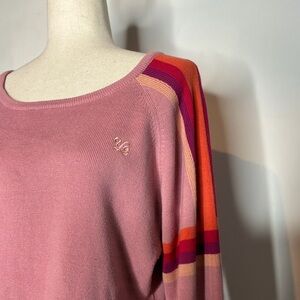 Yo Colorado Dusty Pink Stripe Accent Crewneck Cotton Sweater Size Medium